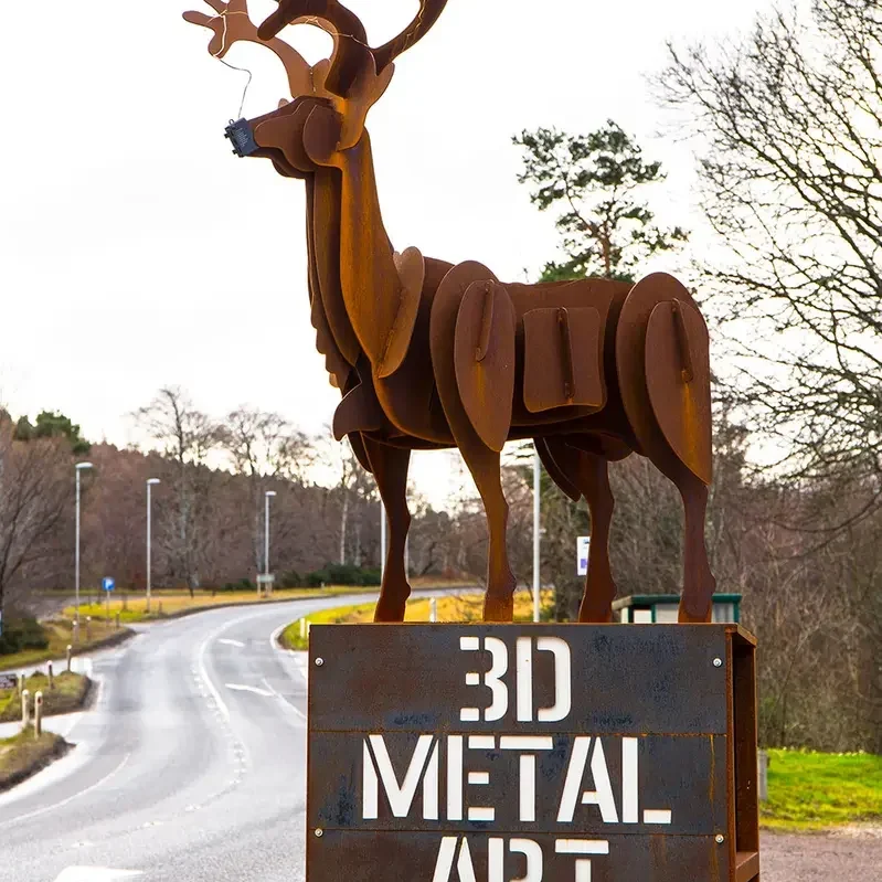 Large layered aged steel stag sculpture