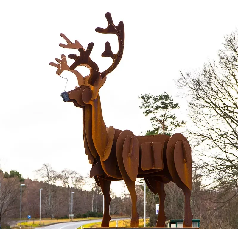 Large layered aged steel stag sculpture